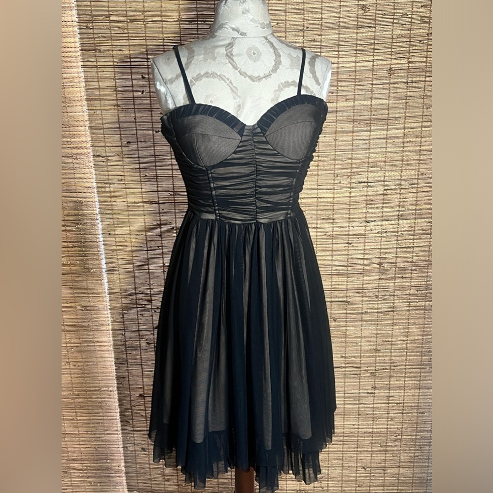 Black Mesh Bustier Bodice Mesh Mini Dress